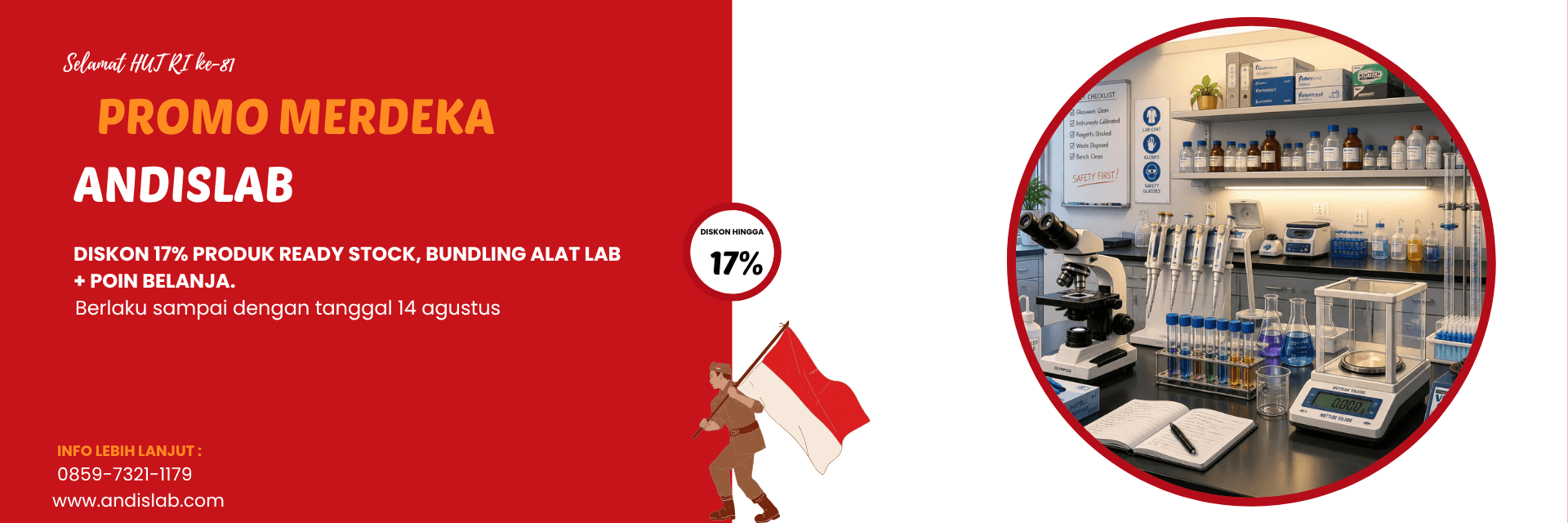 Promo MERDEKA AndisLab — Diskon 17% Alat Lab, Order 13 Juli–14 Agustus 2026